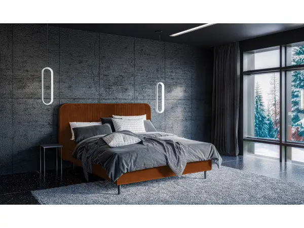LARETTO T21 dwuosobowe łóżko kontynentalne 160x200 zaokrąglone zagłowie z przeszyciami